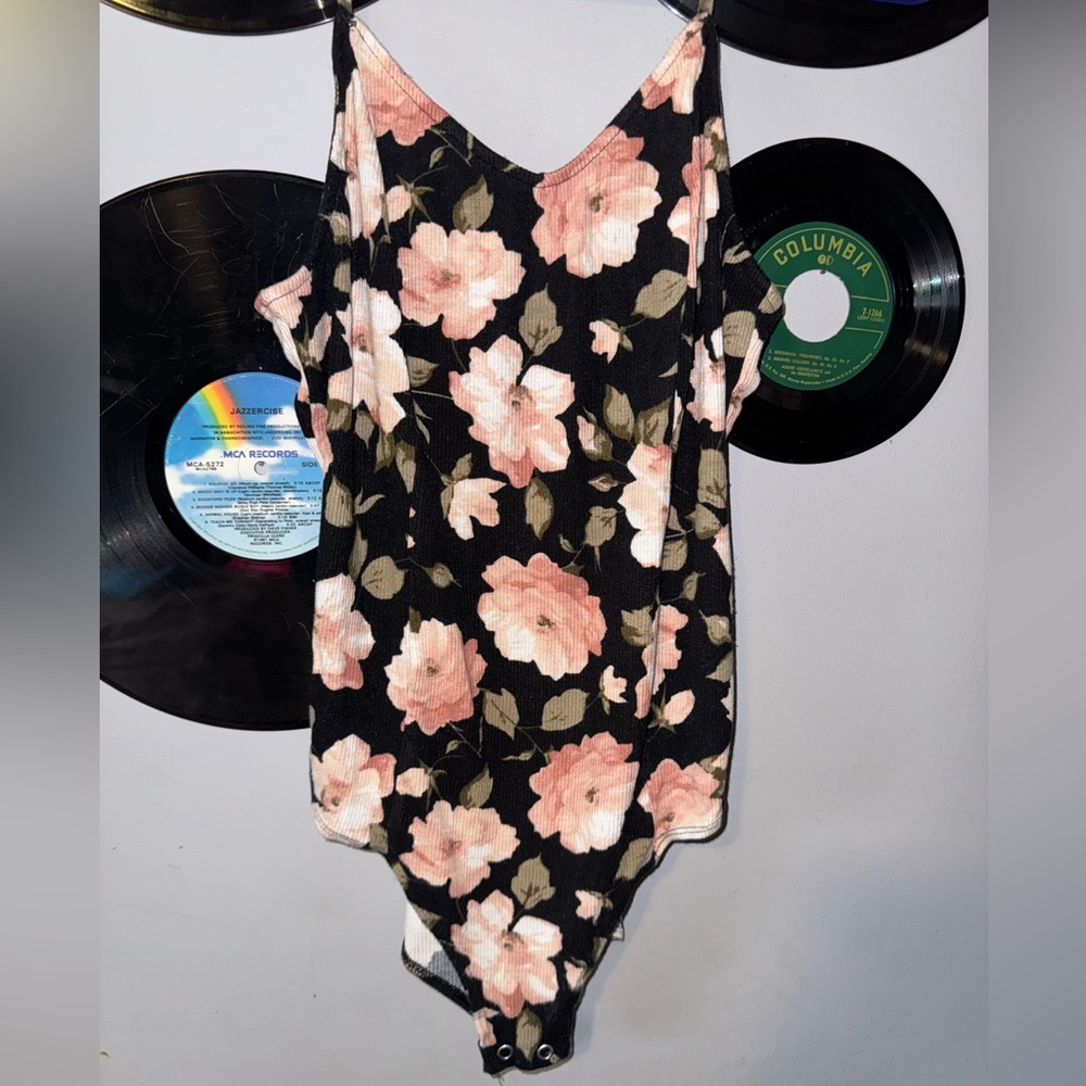 Floral Black and Pink Bodysuit